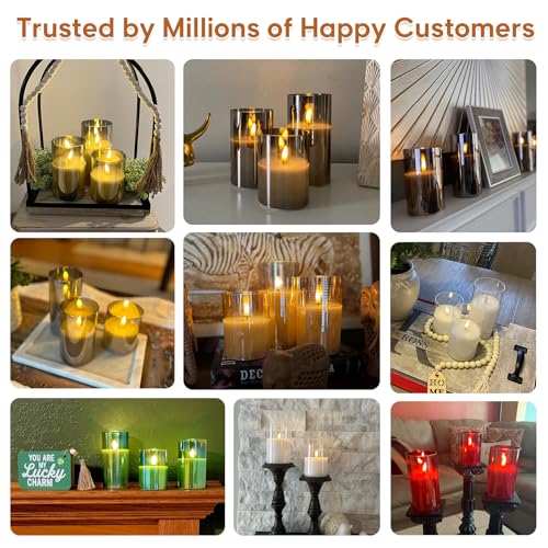 Eywamage Red Glass Flameless Pillar Candles with Remote, Flickering Christmas Battery LED Candles Holiday Decor Set of 3 - color: Red