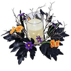 Halloween Candle Rings Wreath Fall Candle Rings Artificial Leaves Wreaths for Halloween Party Decorations 2 Pack Rose Skull Black Wreaths for Home Art Decor