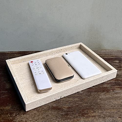 Natural Marble Vanity Tray, Cosmetics Towels Tray, Decorative Tray, Catchall Tray for Dresser Bathroom Kitchen (Beige Travertine, 11.8L x 7.87W x 1.18H) - color: Beige Travertine