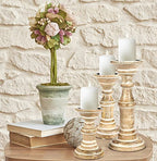Candle Holder Stand Wooden, Pillar Candle Holders, Unity Candle Holders, Rounded Turned Colums, Country Style Ideal for Gift, Wedding, Christmas, Party, Home,Spa - 10,8,6 Inch- Set of 3, White Wash - color: White Wash, size: 10,8,6 Inch Set of 3 - Mid Cut