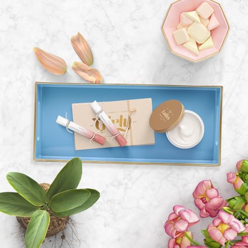 Blue Bathroom Vanity Tray for Countertop, Small Plastic Toilet Tank Versatile Storage & Organization Tray for Makeup, Perfume, Desk, Kitchen, Candles, 13.7"x6"x1.4", 35BL - color: 15blue
