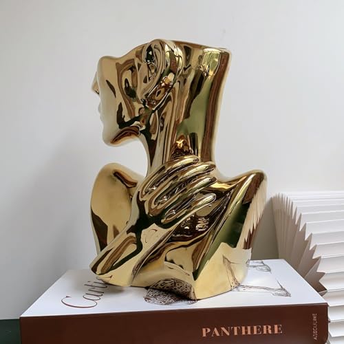 Ceramics Statue Flower Vase Face Pots Bust Head Shaped for Birthday Gifts Home Office Decoration (Gold) - color: Gold