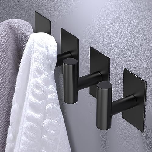 VAEHOLD Wall Towel Hooks, Heavy Duty Sticky Holder Waterproof Towel Hooks for Hanging Coat, Clothes, Closet Hook Wall Mount for Kitchen (Black, 2 Pack) - color: Black, size: 2 Pack