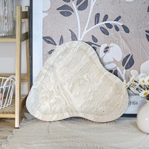 Natural Marble Oval Jewelry Dish, Trinket Tray for Ring & Earring Holder, Vanity/Nightstand Decor with Unique Natural Veins, Gift for Women/Mom/Daughter - color: 021-White Travertine, size: 9.1"L x 9.1"W x 0.7"H