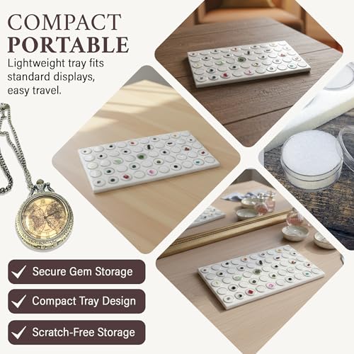 RJ Displays 50 Gem Display Case Diamond Gemstone Storage Box – White Tray Foam Sheet (14.5" x 7.8" x 0.75") –Small Round Plastic Containers Box Jewelry Organizer Container, White Foam Storage Jar - color: White