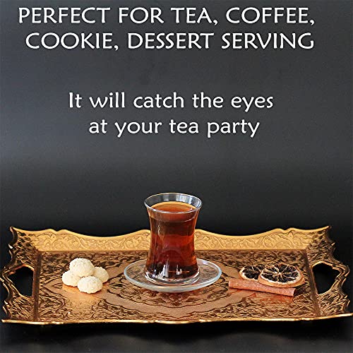 Large Gold Turkish Tea Coffee Serving Table Tray Decorative Home Decor Handles - Party Bar Outdoor Dresser Dessert Fancy Metal Rectangle Kitchen Brass Moroccan Bathroom Vanity Gift Tray