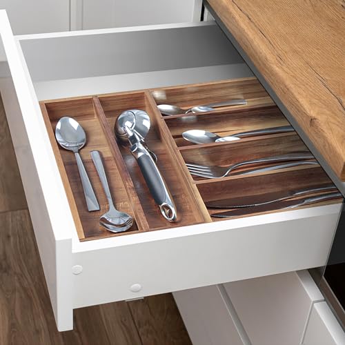 KITEISCAT Acacia Wood Silverware Organizer, Kitchen Utensil Drawer Organizer for Forks, Knives & Spoons, 6-Compartment Cutlery Tray, Flatware Holder - size: 6 Compartments