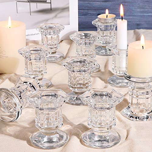 Lanttu Candlestick Holders Bulk, 12 Pcs Glass Candle Holders Set Clear, Crystal Taper Candle Holder for Wedding, Table Centerpiece, Home Decoration - color: Clear