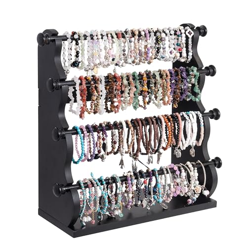 4 Tier Wooden Bracelet Holder, Bangle Watch Necklace Display Storage Antique Bracelet Display Stand Jewelry Holder Stand for Store, Showcase and Home Storage Black 4 Tier Wooden Bracelet Holder - style: 4 Tier Standing-Black