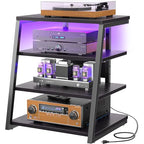 Armocity 4-Tier AV Media Stand with Power Strips, Stereo Stand with LED Lights, Rack Audio Tower with Adjustable Shelves, Small Entertainment Center, 30'', Black Ebony - color: Black Ebony, size: 30" (H)