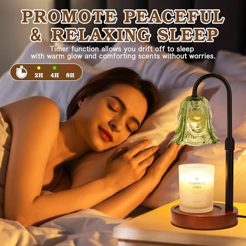 Small Candle Warmer Lamp with Timer, Adjustable Green Lamp Warmer for Jar Candles, Unique Women Gifts for Birthday, Dimmable Candle Heater, Cute Wax Warming Light with Wood Base - color: A3-green