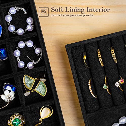 ProCase Stackable Jewelry Organizer Trays for Drawers, Jewelry Drawer Inserts Container Display Case Storage for Earring Necklace Rings Bracelet with Removable Dividers -Allblack, 4 Layers - color: Allblack, size: 4 Layers