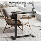 FLEXISPOT H7 Adjustable Overbed Bedside Table with Wheels Pneumatic Mobile Standing Desk Laptop Desk Rolling Computer Cart Movable Overbed Tables Hospital Home Use(27.6" W x 15.7" D, Black Table) - color: Black, size: Small