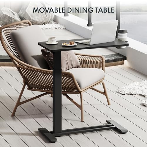 FLEXISPOT H7 Adjustable Overbed Bedside Table with Wheels Pneumatic Mobile Standing Desk Laptop Desk Rolling Computer Cart Movable Overbed Tables Hospital Home Use(27.6" W x 15.7" D, Black Table) - color: Black, size: Small