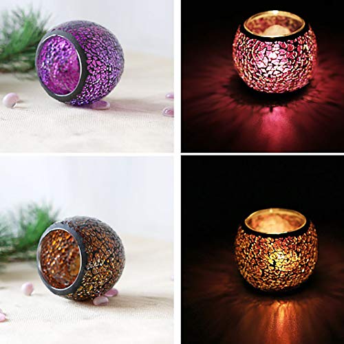 Ochine Glass Votive Candle Holder for Tealight, Romantic Stained Mosaic Tealight Candle Holders, Handmade Cracked Aromatherapy Candle Lamp - color: D