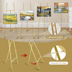 57.1" Gold Easel Stand for Sign, 4 Tier Height Adjustable Large Metal Display Easel for Wedding, Art, Paintings, Posters, Pictures, Floor Décor with Storage Bag, Assembly Needed