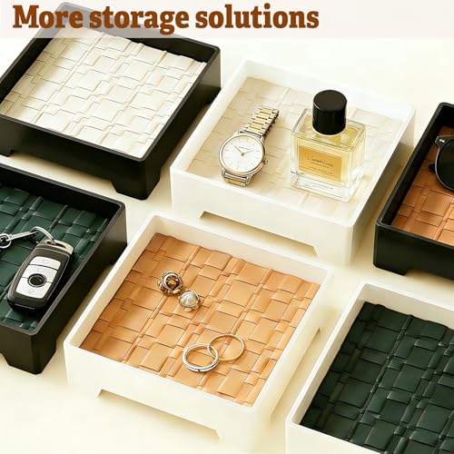 7-Inch Square Decorative Tray, Multi-Purpose Organizer for Keys, Cosmetics, Jewelry, Snacks, Modern Minimalist Style (Black + White mat)