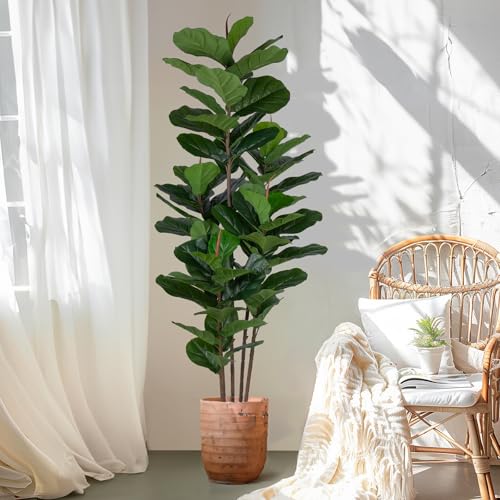 Yepdin 2 Pack Fiddle Leaf Fig Tree - Artificial Ficus Tree with Tall Artificial Plants Large 69 Fiddle Leaves -Fake Trees for Indoor Outdoor Home Decor Living Room - style: 2 Pack 6 FT