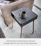 YAMAZAKI Home Plain Side Table with Open Storage Shelf, Rectangular Accent Space Saving Living Room Bedroom Couch End Table - Tall, 23" - Steel + Wood - color: Black, size: Tall