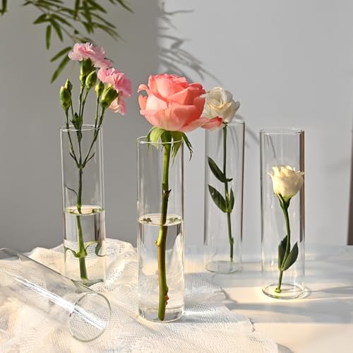 20 Pcs Glass Cylinder Bud Vases for Centerpieces, H: 7.15" x D: 1.85", Birthday Party Wedding Centerpiece Table Decorations, Home Decor, Small Cylinder Living Bud Vases in Bulk for Flowers - size: 7.1*1.8*1.8inch