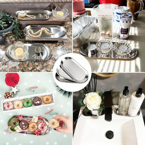 12 Pack 7 Inch Oval Stainless Steel Decorative Tray, Stainless Steel Tea Fruit Tray, 7 inch Silver Oval Trays for Bathroom Vanity, Jewelry, Perfume & Key Organizer (Silver) - size: 12 Pack 7 Inch