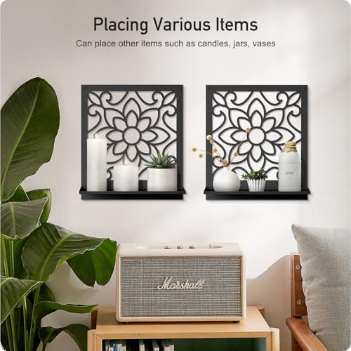 Metal Wall Candle Sconce Holder, Rustic Bathroom Wall Decor for Living Room Bedroom Bathroom (2 Pack, 11.8 x 13 in) - color: Black- Petal