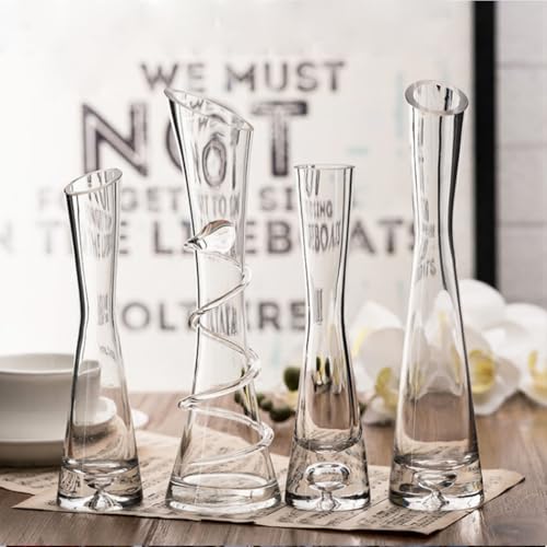 Hand-Made Blown Art Bud Glass Vase, Clear Glass, Oblong Shape, Modern Style, Thread Pattern, Stemless, Perfect for Home Decorations