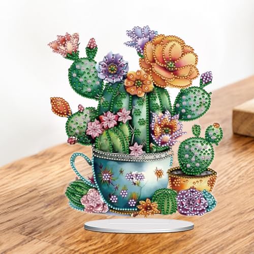 5D Tabletop Diamond Art Kit, Stand Up Special Shaped Crystal Diamond Art Desktop Kits for Adults, DIY Diamond Painting Kits Craft Gift - Cactus Pots - color: Cactus Pots