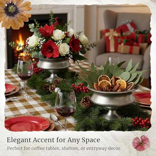 WORTH Silver Color Urn Vase for Centerpieces Set of 2, 8" H. x 11.8" Dia. Metal Trumpet Small Flower Pots for Table, Bowl Vase for Wedding Party Event Home Decor - color: Silver, size: Short - 2 Pack