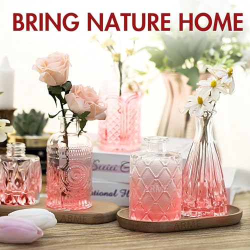 Arme Bud Vase Set of 32, Pink Vases in Bulk Bud Vase for Flower Small Glass Vases for Wedding Centerpieces, Vintage Cute Mini Flower Vase, Home Table Flower Decor - color: Pink-32pcs, size: 32 Pcs