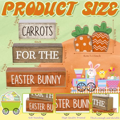 Lineshading 4 Pcs Easter Decor Wooden Carrot Decoration Easter Tiered Tray Decor Rustic Wooden Carrot Block Sign Carrots Table Centerpiece Farmhouse for Party Home Kitchen - style: Carrots