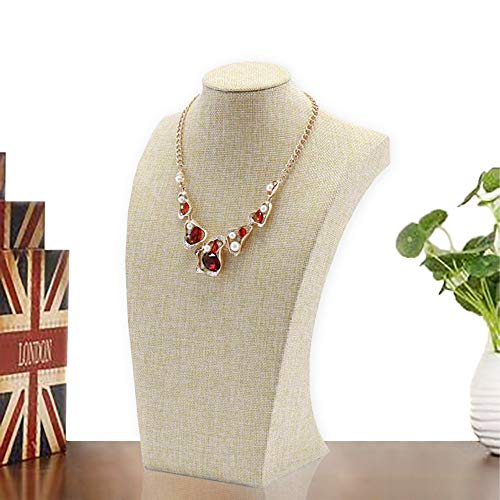 Beige Linen Necklace Display Bust - 11.8" Jewelry Holder for Necklaces, Bracelets, Figure Display Stand (30x17cm) - size: 30x17cm