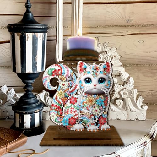 BAYUNOE 4Pcs DIY Candlestick Holders Wooden Desktop Diamond Art Painting Candle Holder Double-Sided Diamond Vintage Modern Decorative for Table Mantel Wedding Dinning Party - color: 4pcs