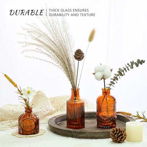 SUPMIND Glass Bud Vase Set of 5, Amber Small Flower Vases for Centerpieces in Bulk, Mini Vintage Vase for Rustic Wedding, Home,Table Decoration - color: Amber, size: 5Pcs
