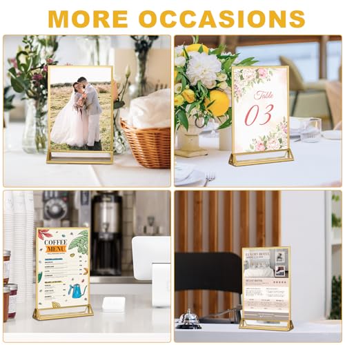 EHWINE 8 Pack Acrylic Sign Holder 8.5 x 11, Double Sided Gold Picture Frame Stand up Table Top Sign Holders, Clear Display Stand Menu Flyer Holder for Wedding Party (Provide Non-slip Mats)