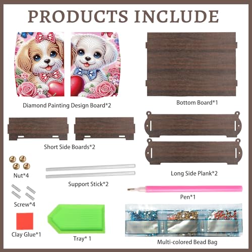 Tontut Diamond Painting Kit Storage Box, Heart Shaped Puppy DIY Multi Functional Handicraft Storage Box, Suitable for Home Office Valentine's Day Holiday Gifts - color: Loving Puppy