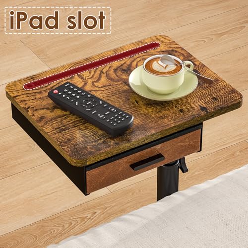 Simple Serenity TV Tray Table with Drawer & Swivel Top, Height Adjustable TV Tray for Eating on Couch, C Shaped End Table for Couch, Sofa Desk Couch Table for Bedroom & Living Room, Patent Pending - color: Rustic
