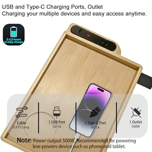Bedside Shelf Foldable, Bunk Bed Side Table Tray for Top Bunk with USB A&C Charging Ports and Outlet, College Dorm Room Essentials, Clip on Nightstand for Loft Bed Accessories, Bamboo