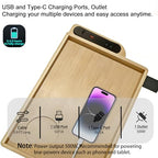Bedside Shelf Foldable, Bunk Bed Side Table Tray for Top Bunk with USB A&C Charging Ports and Outlet, College Dorm Room Essentials, Clip on Nightstand for Loft Bed Accessories, Bamboo