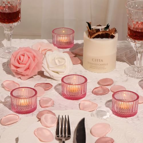 Lanttu Pink Tealight Candle Holder Set of 12, Small Votive Candle Holders for Table Centerpiece,Glass Tea Light Candles Holder for Party&Home,Wedding Decor(2''Dia*1.4''H) - color: Pink