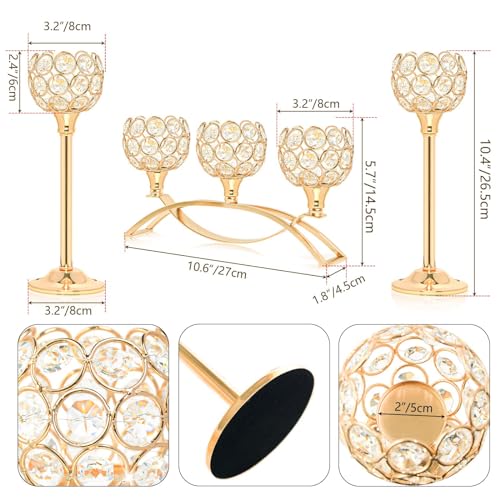 Crystal Tealight Candle Holder Centerpiece Home Decorative Candlestick Holder Elegant Table Centerpiece Home Decor Wedding Party Anniversary (Gold, Set of 3) - color: Gold, size: 3 Pieces