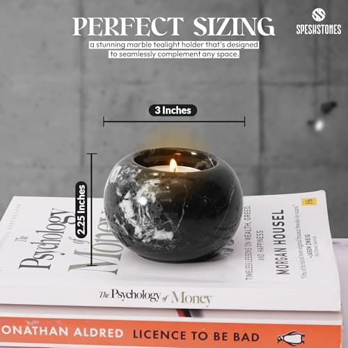 Marble Tealight Candle Holder 3-Inch Handmade Black Mini Votive Holder for Table Centerpieces, Earthy Room Decor, Decorative Candle Holder for Wedding Gifts - size: 3''