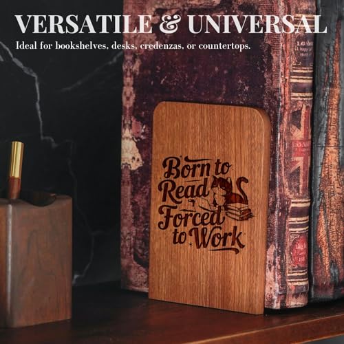 Book Lovers Gifts, Novelty Bookends Unique, Gifts for Book Lovers, Heavy Duty Wooden Book Ends for Shelves Decorative(1 Pair, 4.72x6.69 Inches) - Born to Read - color: Bornttoread