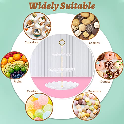 BACUTHY 3 Tier Cupcake Stand Holder, Plastic Cup Cake Stand Towel with Tiered Serving Tray for Cupcakes, Donuts, Fruits and More, White (White) - color: White