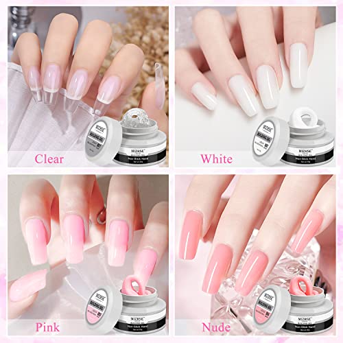 MIZHSE 3D Nail Gel Nail Art Sculpture, Non-Sticky 4 Colors Solid Builder Gel Nude Clear White Pink Hard Builder Nails UV LED Molding Gels Nail Extension for Salon Manicure Home DIY - color: 0-0-Classic Colors