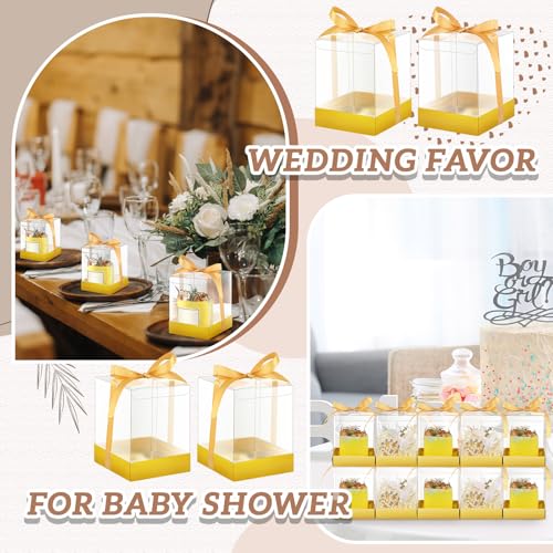Cunno 36 Set 3.5 x 3.5 x 4.3 in Candle Gift Package Valentine's Transparent Box 4-18 oz Handmade Tealight Candle Holder Paper Bottom Ribbon for Wedding Baby Shower Party Mug(Gold) - color: Gold