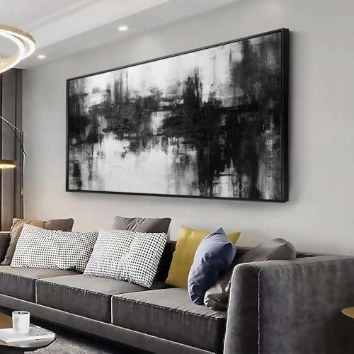 Abstract Wall Art Large Size Framed Home Artwork Decor Black and White Modern Minimalist Canvas Painting Living Room Decor for Bedroom Office Wall Decor 29"x58" - color: Black, size: 30"L x 60"W