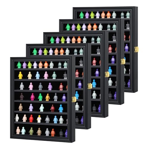 VERANI Minifigure Display Case 5 Pack - Miniature Action Figure Display Box - Wall Mount Figures Memorabilia Display Cabinet for with Uv Protected Anti Fade for Small Objects Lockable Large Black - size: Large Black 5 Pack
