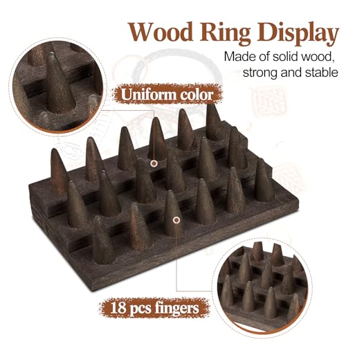 Juexica 4 Pcs Wood Ring Display 18 Fingers Wood Ring Holder Jewelry Finger Display for Selling Wooden Jewelry for Accessories Organizer Show Storage(Gray Black) - color: Gray Black