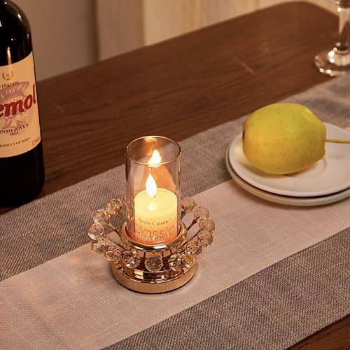 Hurricane Candle Holder, Gold Pillar with Crystal Accents & Windproof Glass Lid - Elegant Centerpiece for Weddings, Dinners, Party Decor - size: X-Small